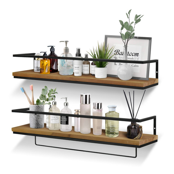 17 Stories Drayvin 2 Piece Fir Solid Wood Floating Shelf with Hooks & Reviews Wayfair